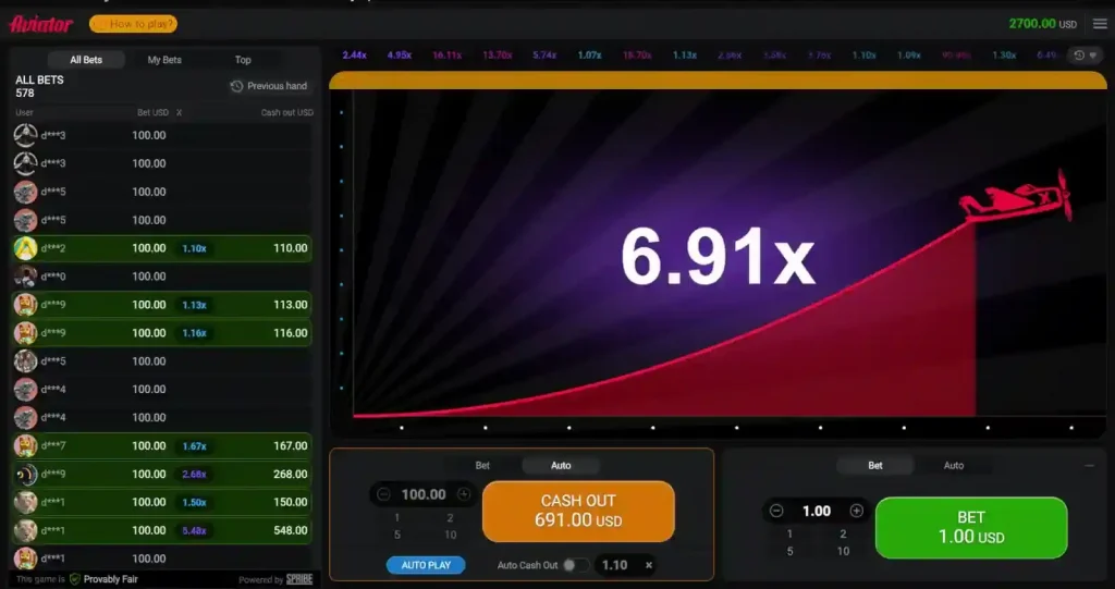 Aviator game interface with red plane taking off on multiplier curve